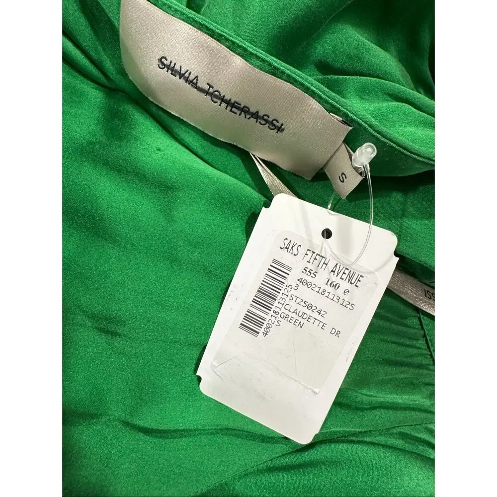 Silvia Tcherassi Claudette Silk Ruched Minidress In Green SMALL $1290